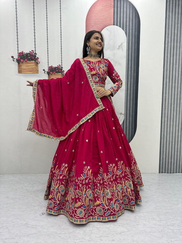 Heavy Embroidery Pure Vichitra Silk Festival Lehenga Choli