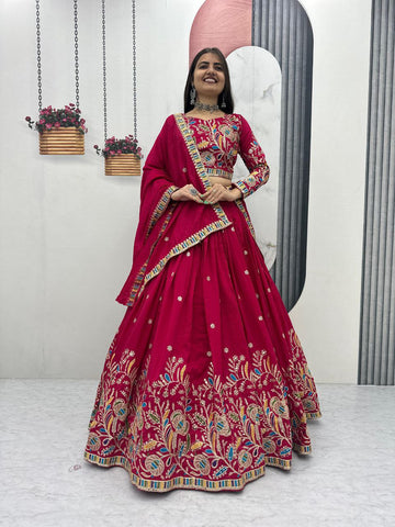 Heavy Embroidery Pure Vichitra Silk Festival Lehenga Choli