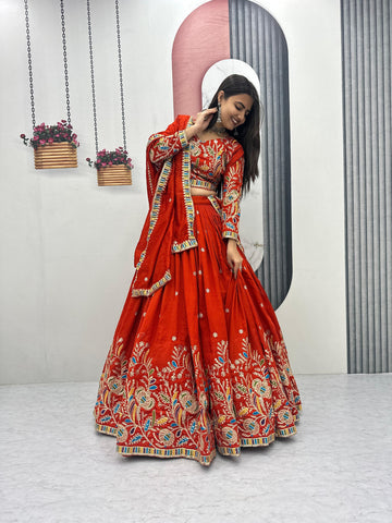 Heavy Embroidery Pure Vichitra Silk Festival Lehenga Choli