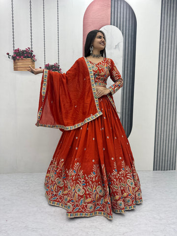 Heavy Embroidery Pure Vichitra Silk Festival Lehenga Choli