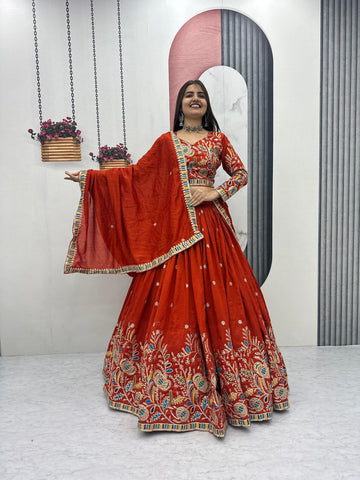 Heavy Embroidery Pure Vichitra Silk Festival Lehenga Choli