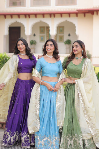 Stunning Gold Embroidered Lehenga Set with Dupatta For Women