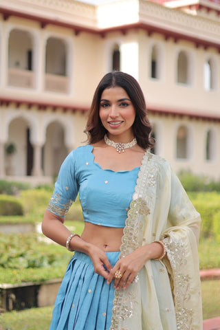 Stunning Gold Embroidered Lehenga Set with Dupatta For Women