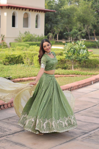 Stunning Gold Embroidered Lehenga Set with Dupatta For Women