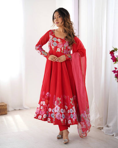 Pink Pure Soft Organza Silk Anarkali Suit with Dupatta & Pant