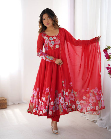 Pink Pure Soft Organza Silk Anarkali Suit with Dupatta & Pant