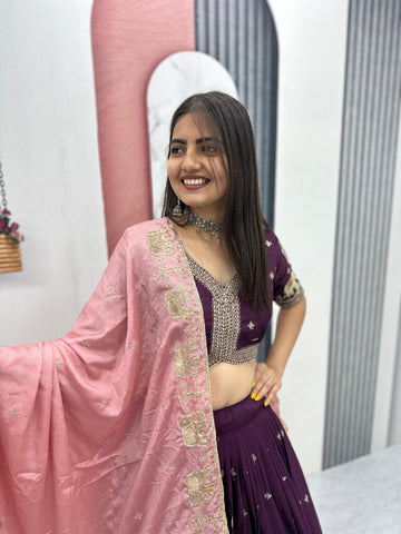 Pure Chinon Heavy Embroidered Festival Lehenga Choli Set