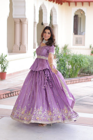 Premium Lavendar Gold Crush Embroidered Lehenga Choli Set