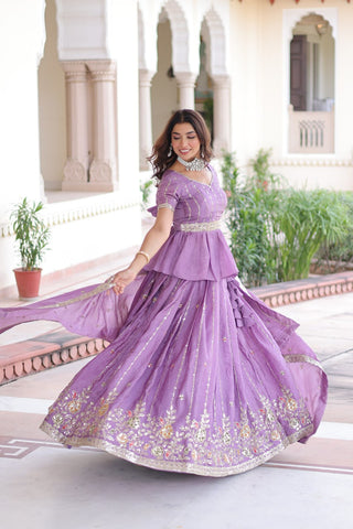 Premium Lavendar Gold Crush Embroidered Lehenga Choli Set