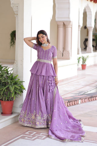 Premium Lavendar Gold Crush Embroidered Lehenga Choli Set