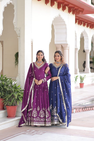 Elegant Sequins Embroidered Gown with Dupatta