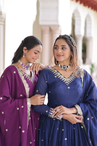 Elegant Sequins Embroidered Gown with Dupatta