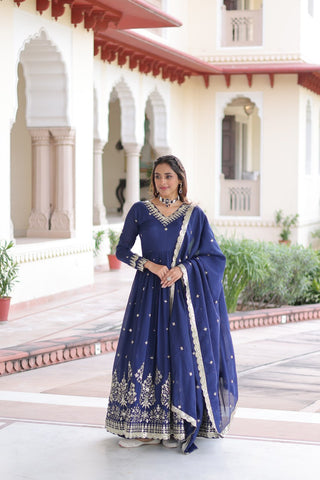 Elegant Sequins Embroidered Gown with Dupatta