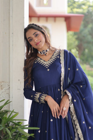 Elegant Sequins Embroidered Gown with Dupatta