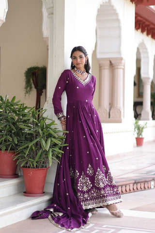 Elegant Sequins Embroidered Gown with Dupatta