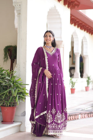 Elegant Sequins Embroidered Gown with Dupatta