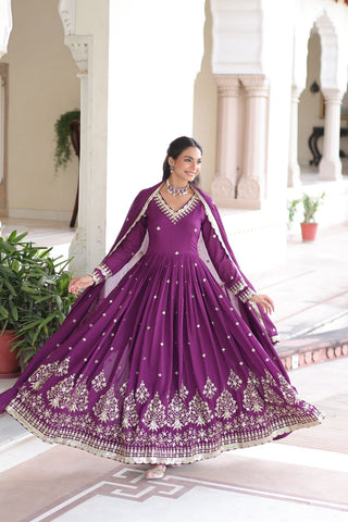 Elegant Sequins Embroidered Gown with Dupatta