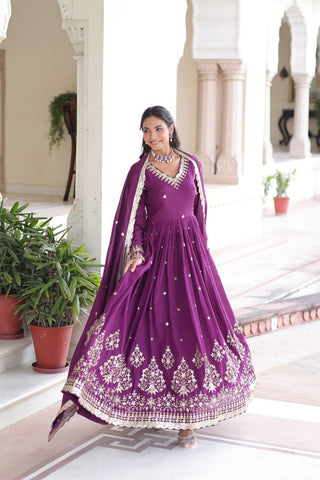 Elegant Sequins Embroidered Gown with Dupatta