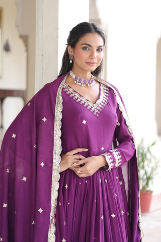 Elegant Sequins Embroidered Gown with Dupatta