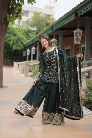 Stunning Sequins Thread Embroidered Work Wedding Suit Set