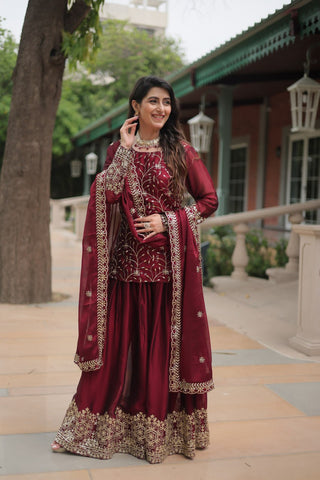 Stunning Sequins Thread Embroidered Work Wedding Suit Set