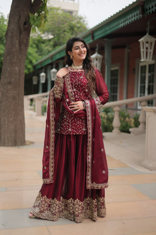 Stunning Sequins Thread Embroidered Work Wedding Suit Set