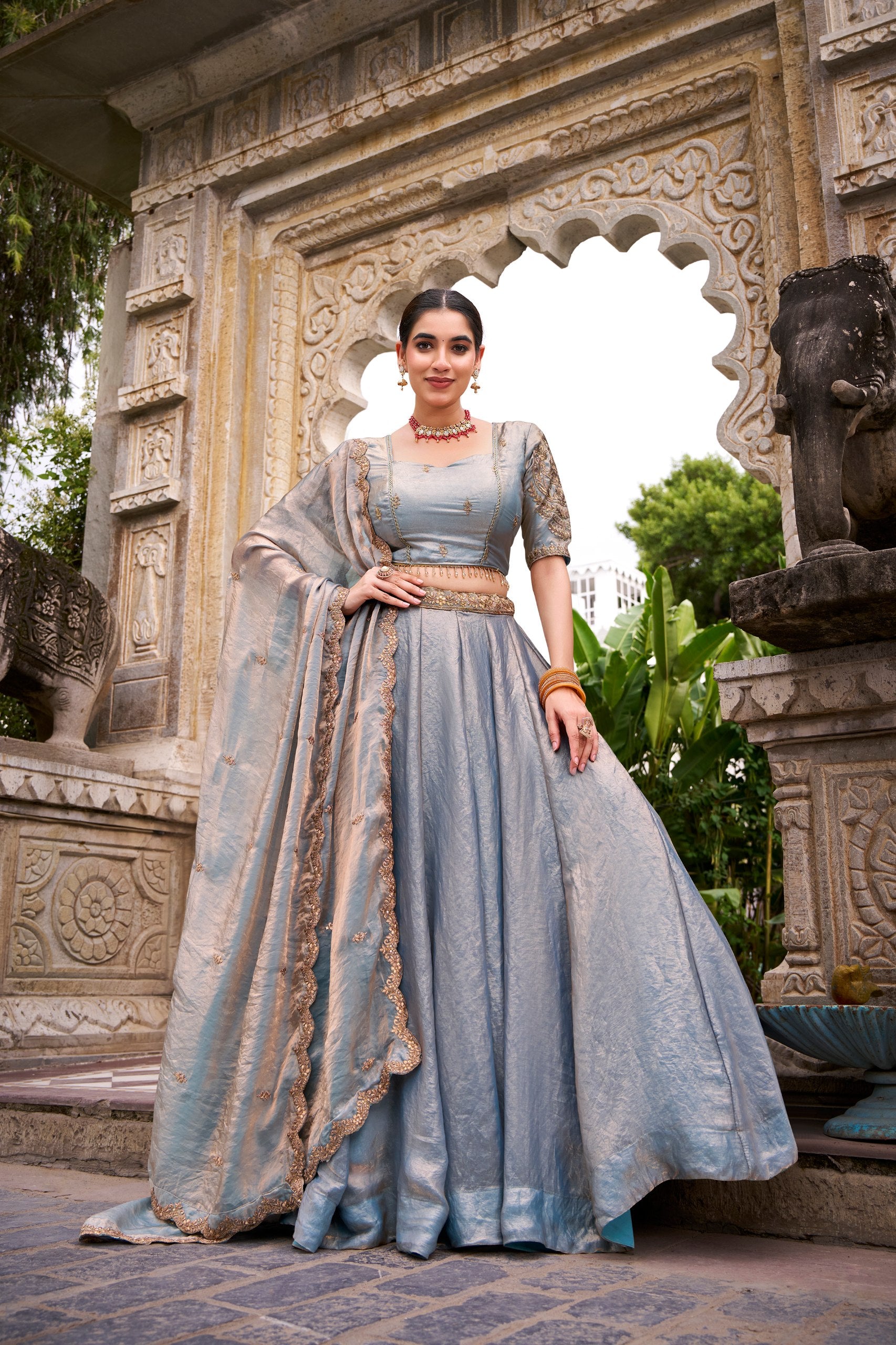 Festive Wear Fendi Thread Embroidered Lehenga Set for Women