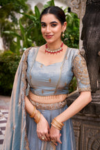Festive Wear Fendi Thread Embroidered Lehenga Set for Women