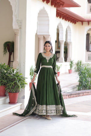 Stunning Vichitra Silk Sequins Embroidered Gown with Designer Dupatta