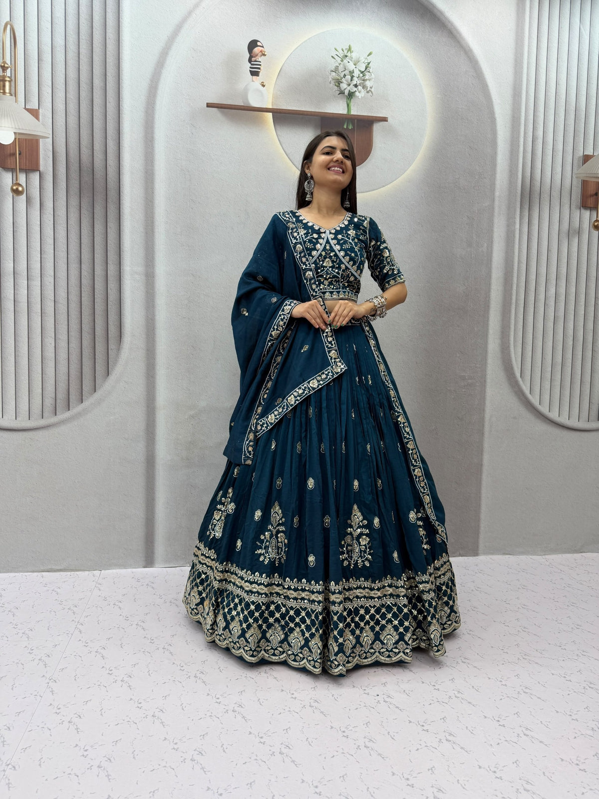 Wedding Vichitra Silk Embroidered Lehenga Set | Tulip Designer