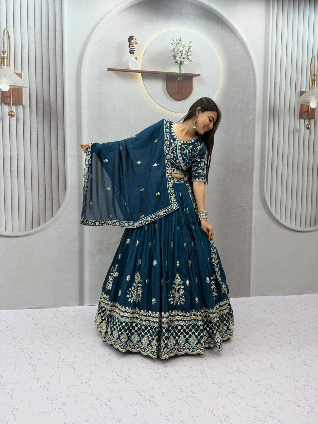 Wedding Vichitra Silk Embroidered Lehenga Set | Tulip Designer