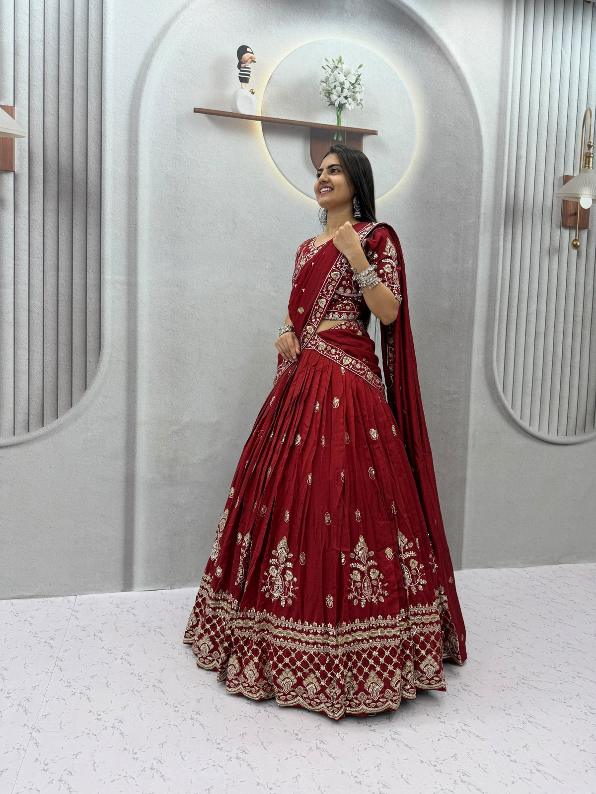 Wedding Vichitra Silk Embroidered Lehenga Set | Tulip Designer