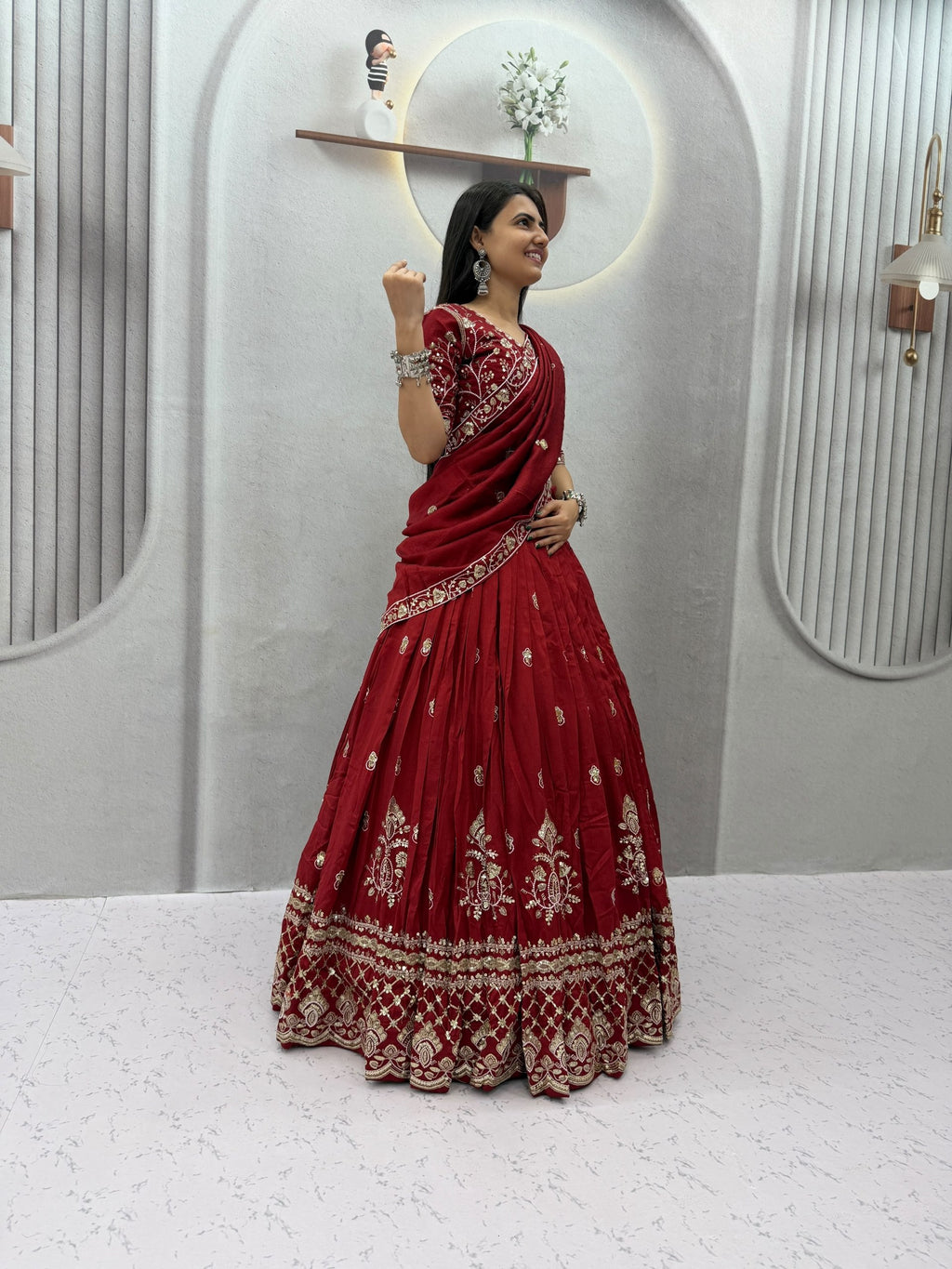 Wedding Vichitra Silk Embroidered Lehenga Set | Tulip Designer