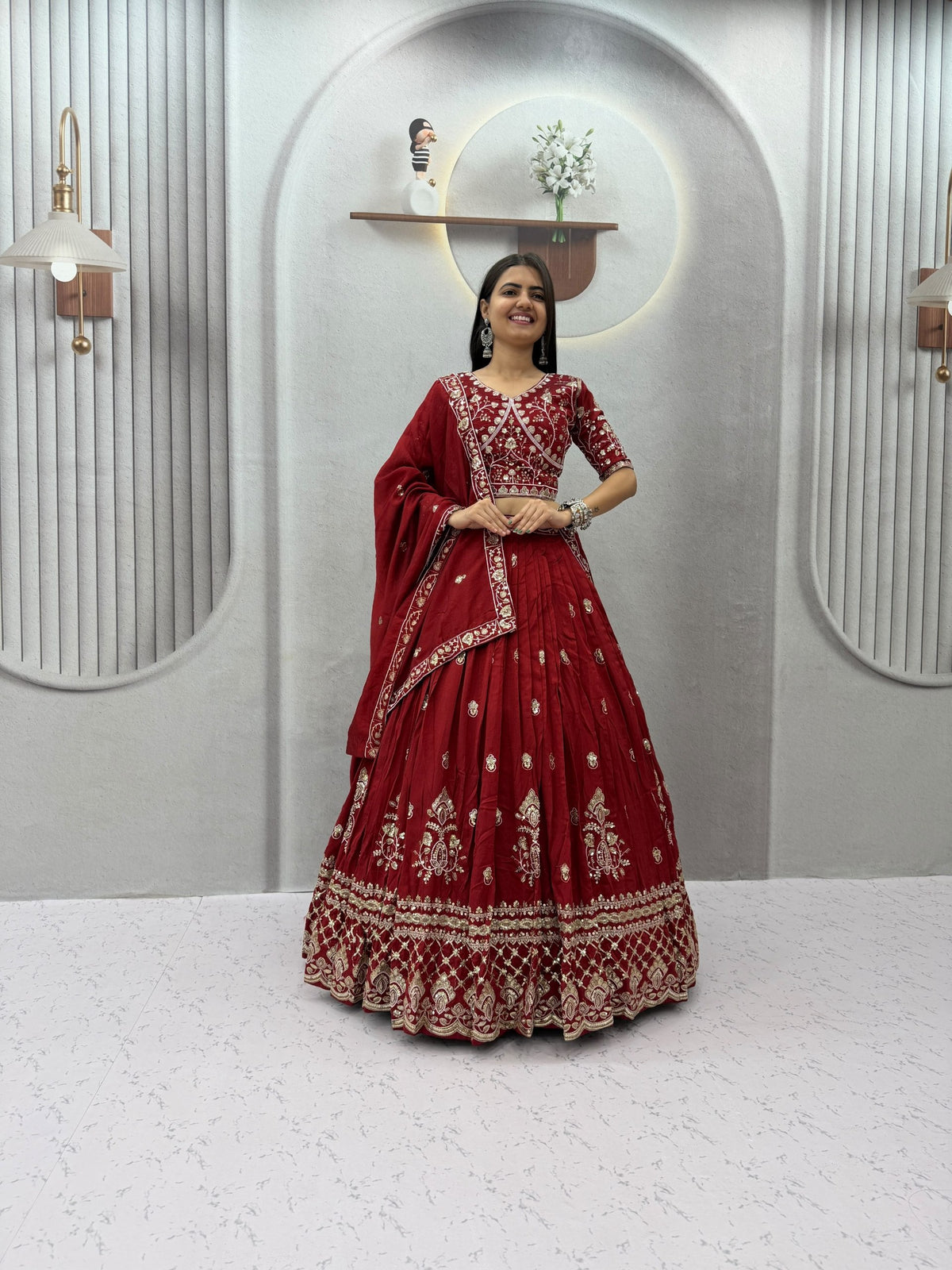 Wedding Vichitra Silk Embroidered Lehenga Set | Tulip Designer