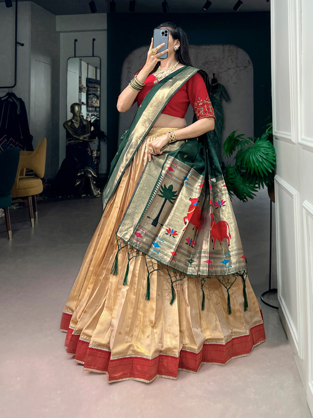 Classic Kanchipuram Silk Zari Work Lehenga with Jacquard Dupatta