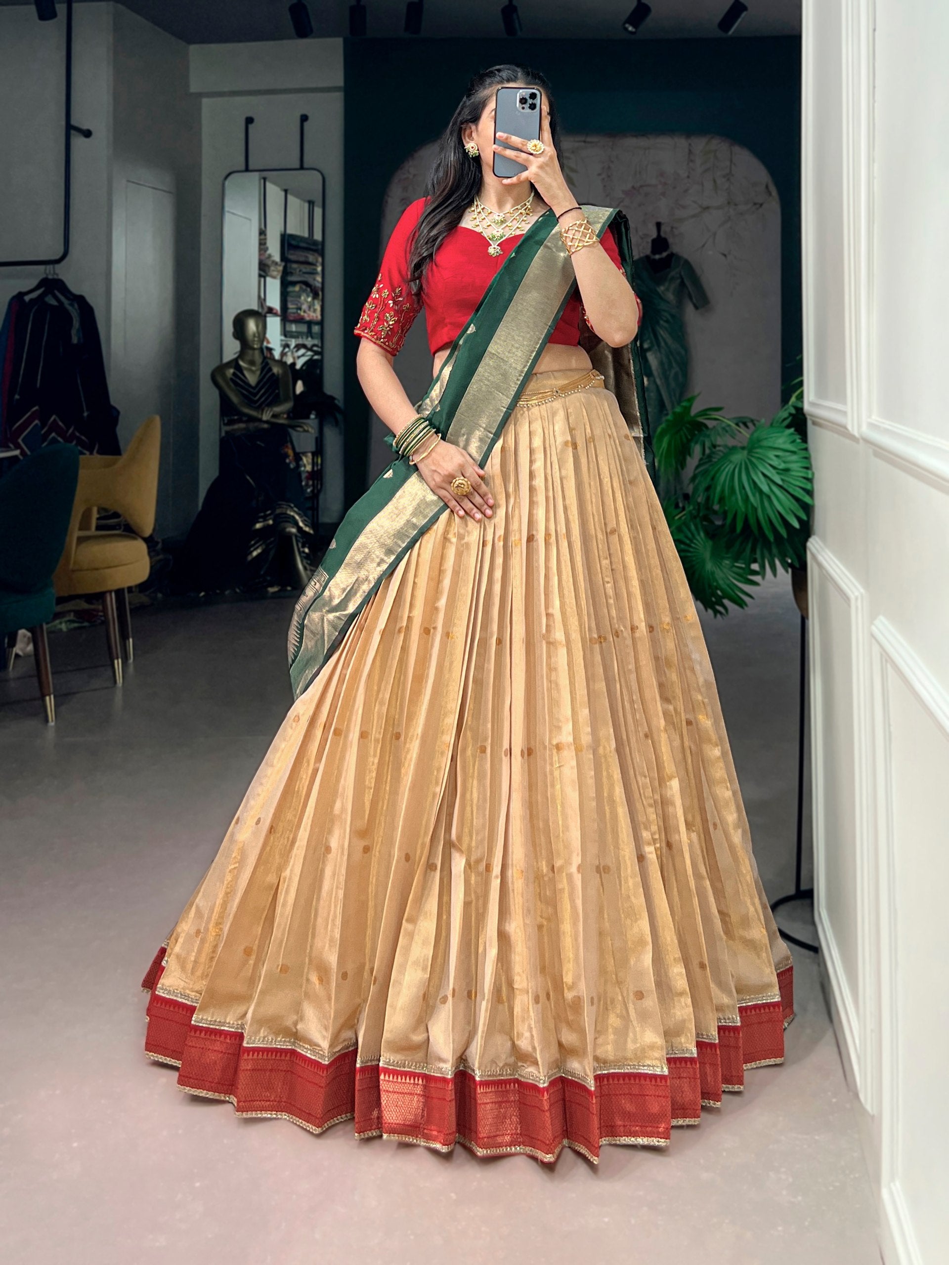 Classic Kanchipuram Silk Zari Work Lehenga with Jacquard Dupatta