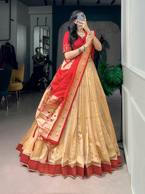 Classic Kanchipuram Silk Zari Work Lehenga with Jacquard Dupatta