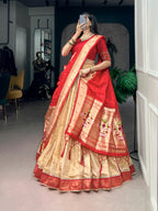Classic Kanchipuram Silk Zari Work Lehenga with Jacquard Dupatta