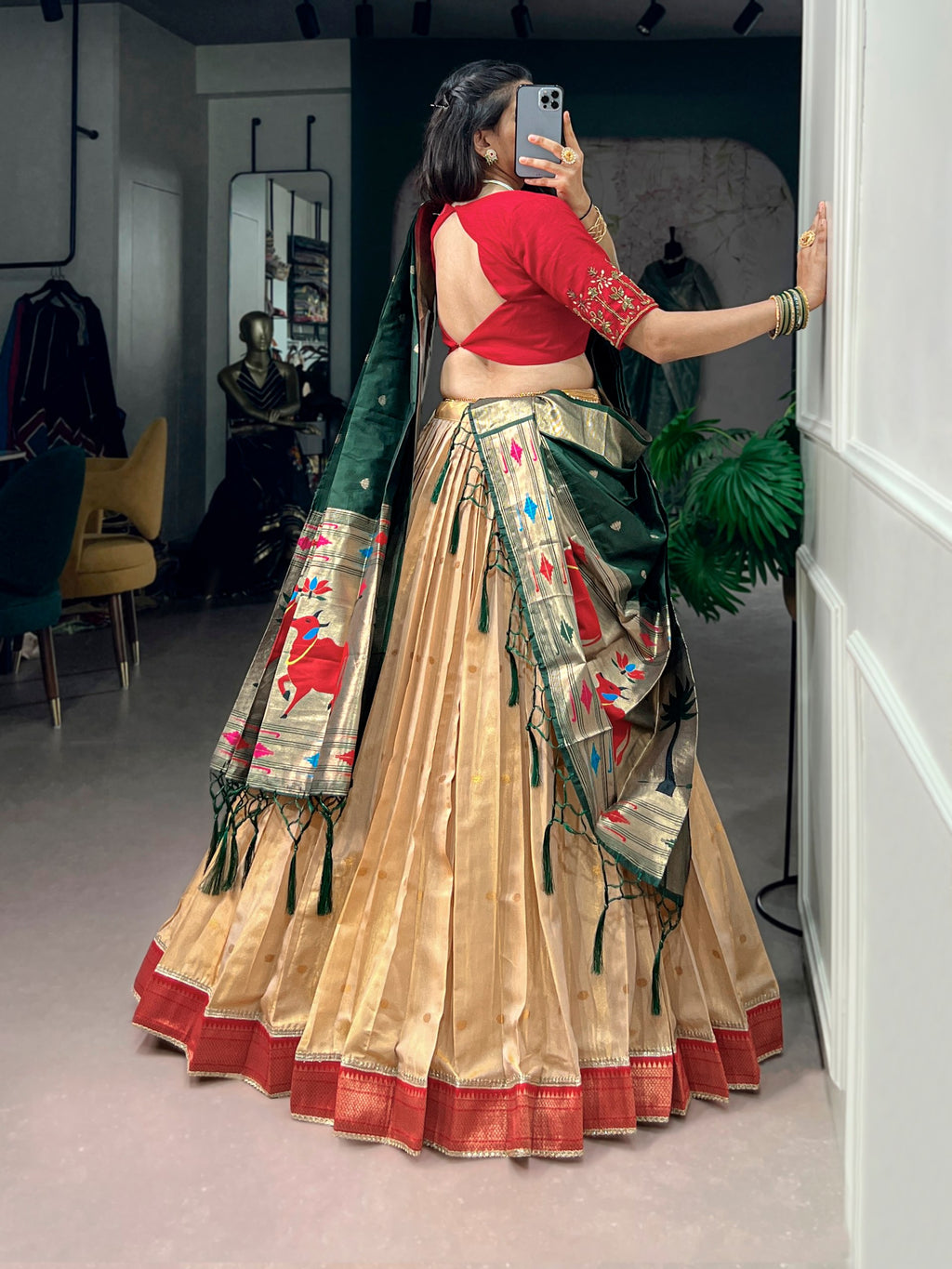 Classic Kanchipuram Silk Zari Work Lehenga with Jacquard Dupatta