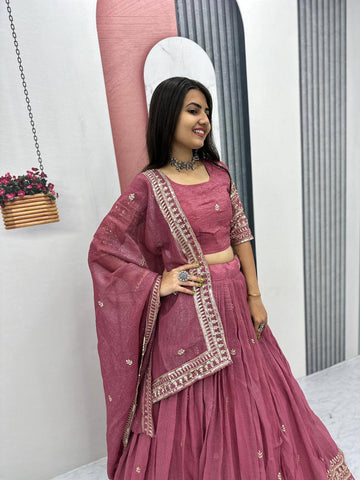 Pure Gold Crush Heavy Embroidered Work Lehenga Choli Set With Dupatta