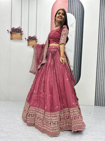 Pure Gold Crush Heavy Embroidered Work Lehenga Choli Set With Dupatta