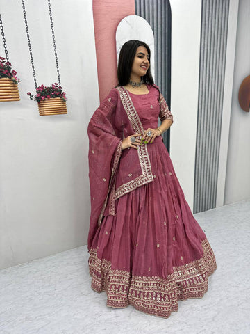 Pure Gold Crush Heavy Embroidered Work Lehenga Choli Set With Dupatta