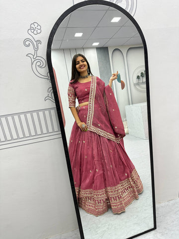 Pure Gold Crush Heavy Embroidered Work Lehenga Choli Set With Dupatta