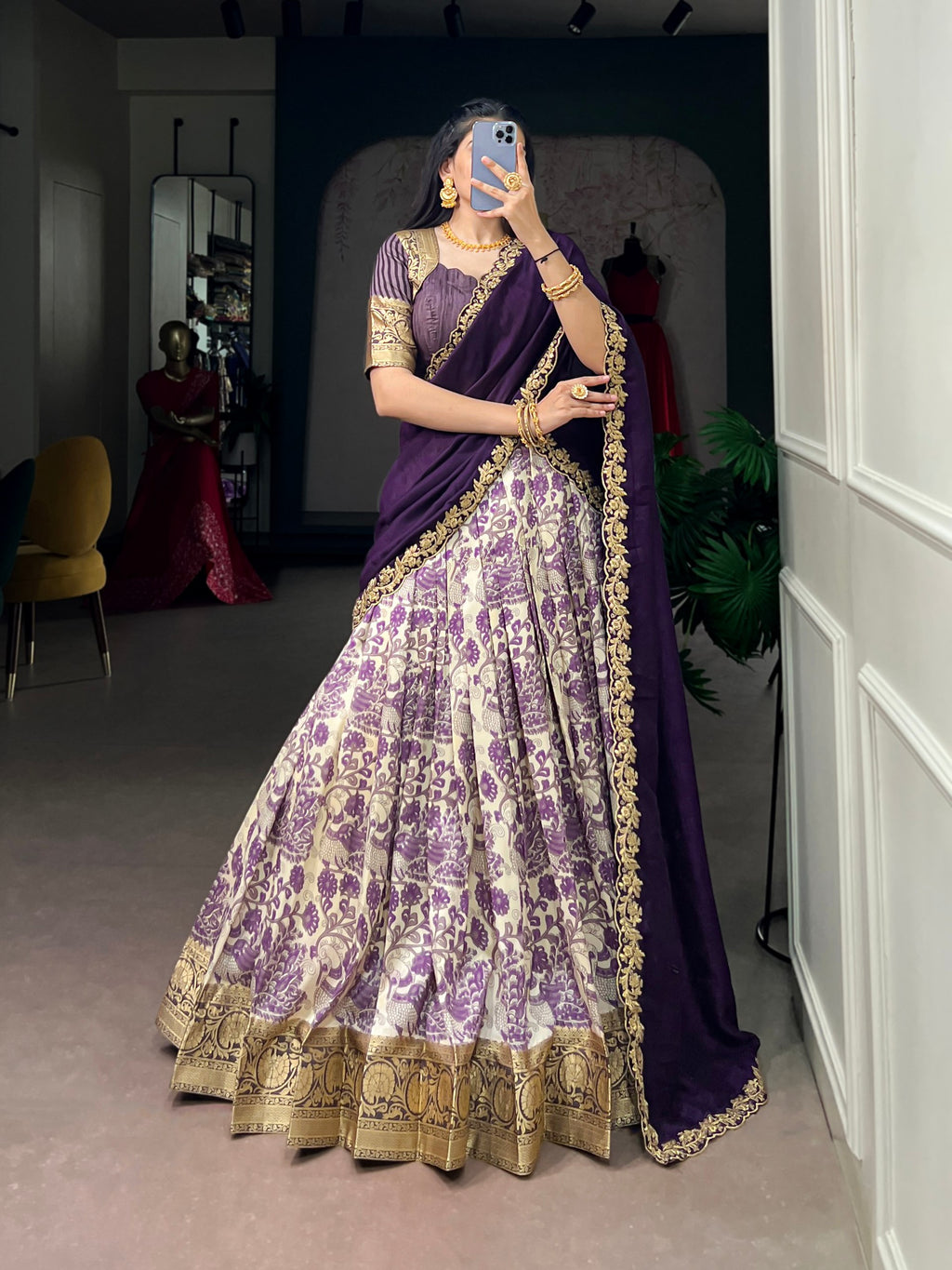 Traditional Tasar Silk Printed Lehenga Set | Tulip Designer