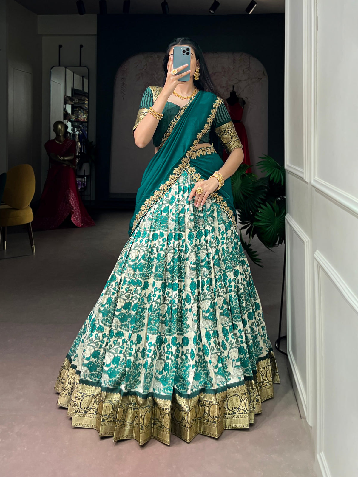 Traditional Tasar Silk Printed Lehenga Set | Tulip Designer