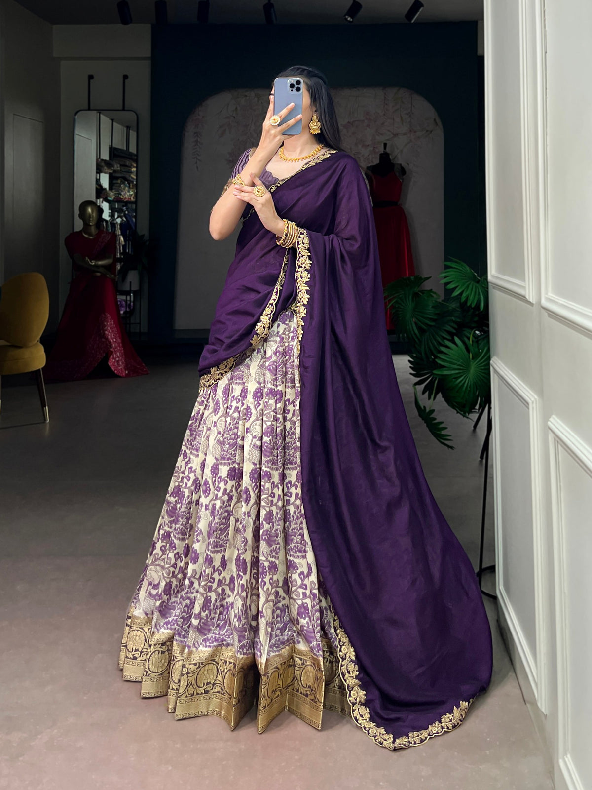 Traditional Tasar Silk Printed Lehenga Set | Tulip Designer