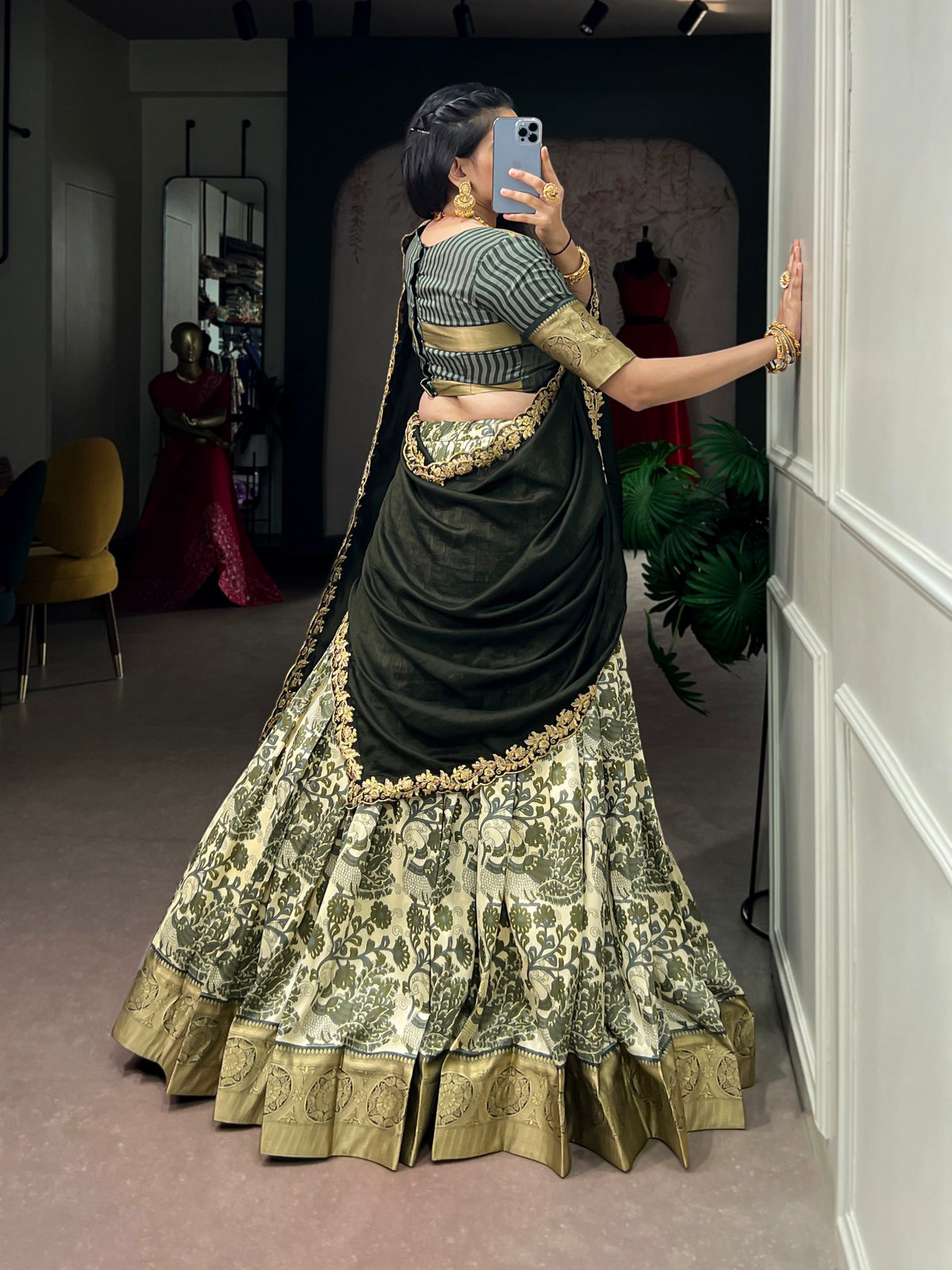 Traditional Tasar Silk Printed Lehenga Set | Tulip Designer