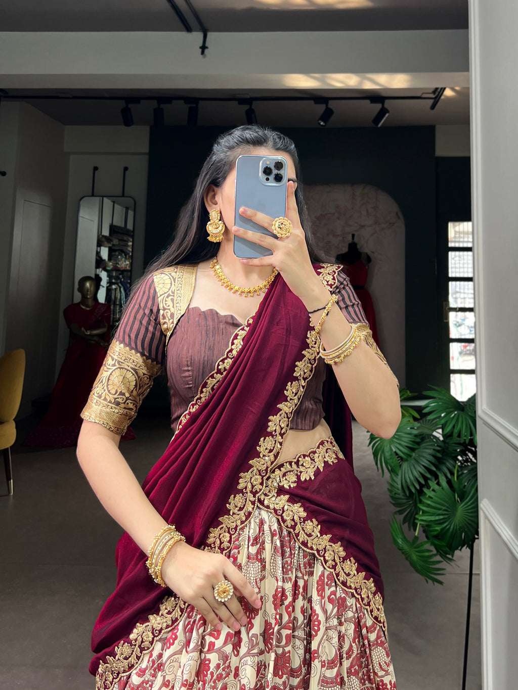 Traditional Tasar Silk Printed Lehenga Set | Tulip Designer
