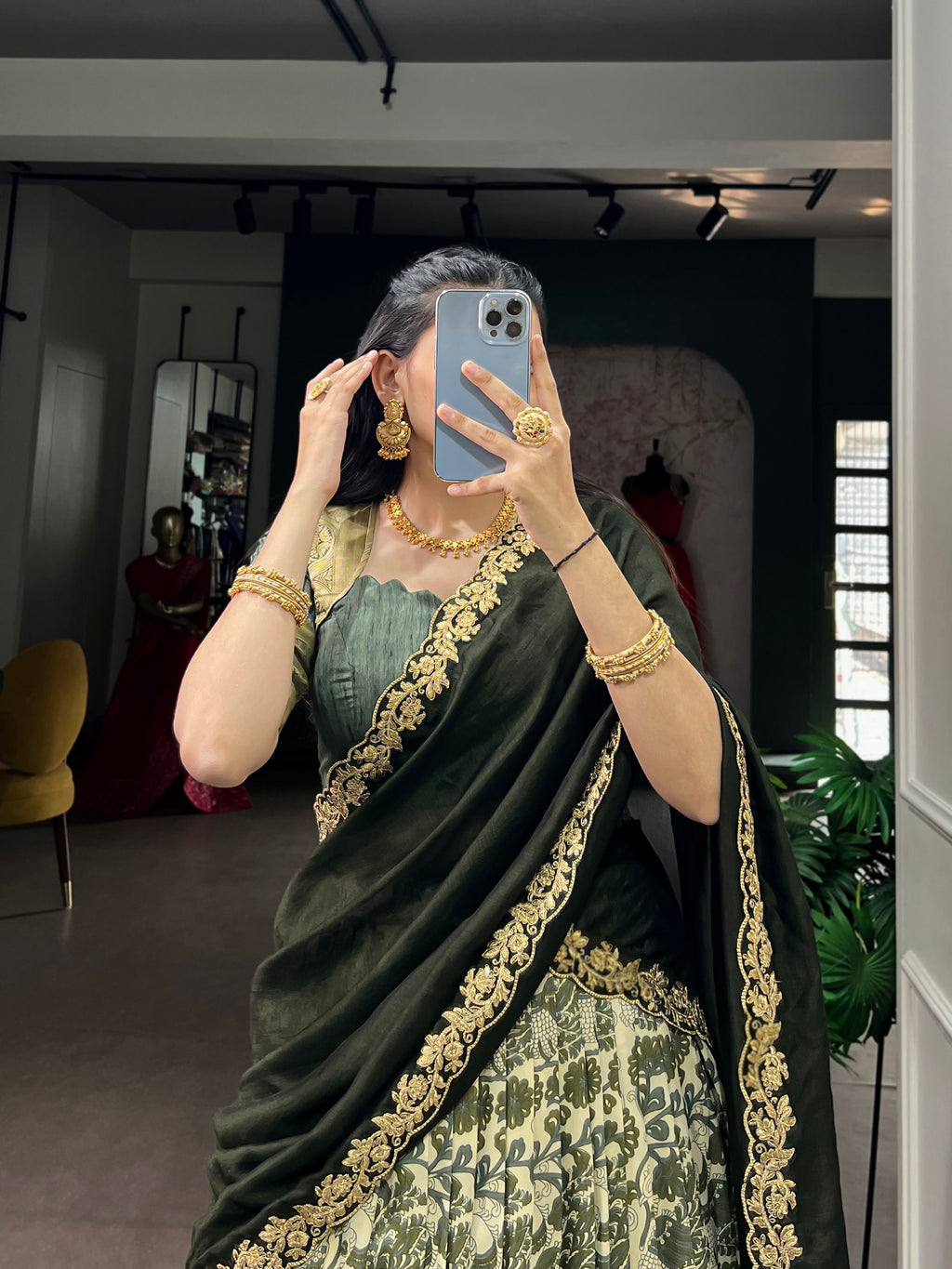 Traditional Tasar Silk Printed Lehenga Set | Tulip Designer