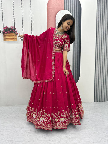 Pure Vichitra Silk Heavy Embroidered Lehenga Set with Dupatta